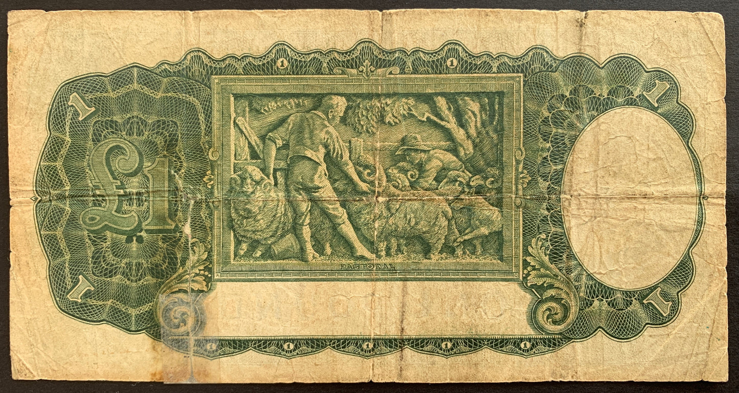 BACK OF Australia 1 Pound ND (1941-1948) P-26b VG VINTAGE BANKNOTE with pastoral scene