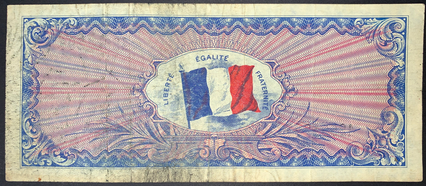 back of France 100 Francs 1944 P-118 F collectible vintage banknote with french flag