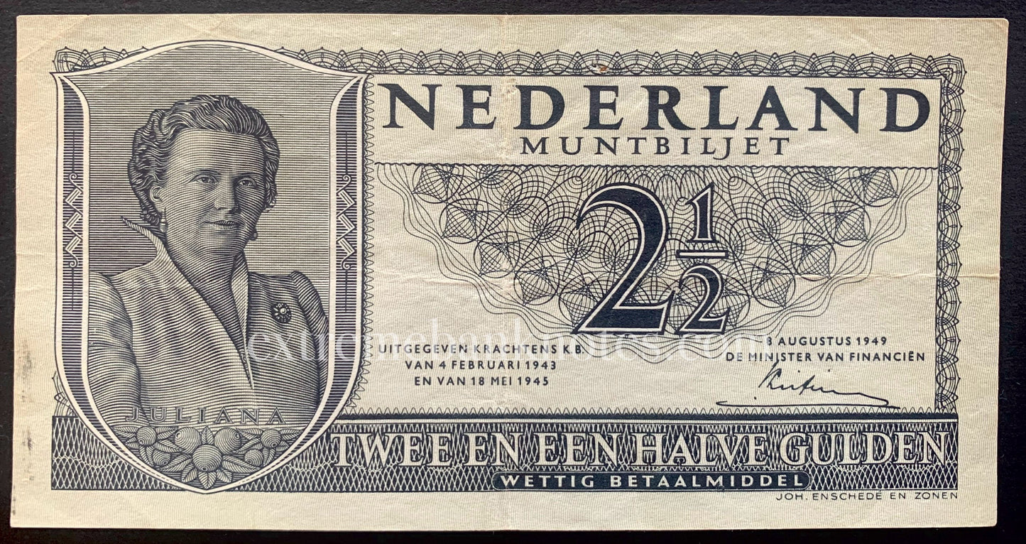 Netherlands 2 1/2 Gulden 1949 P-73 VF
