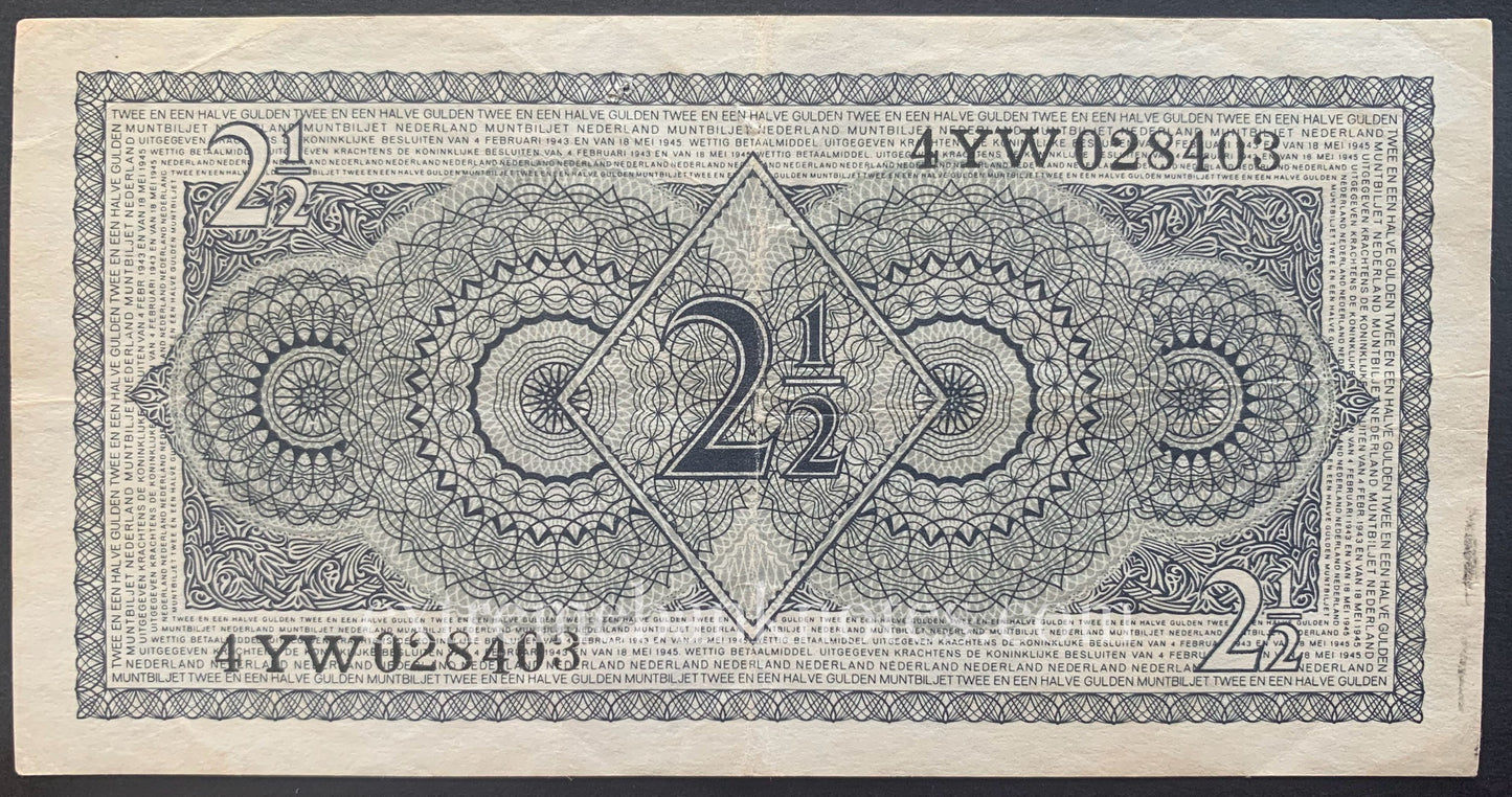 Netherlands 2 1/2 Gulden 1949 P-73 VF
