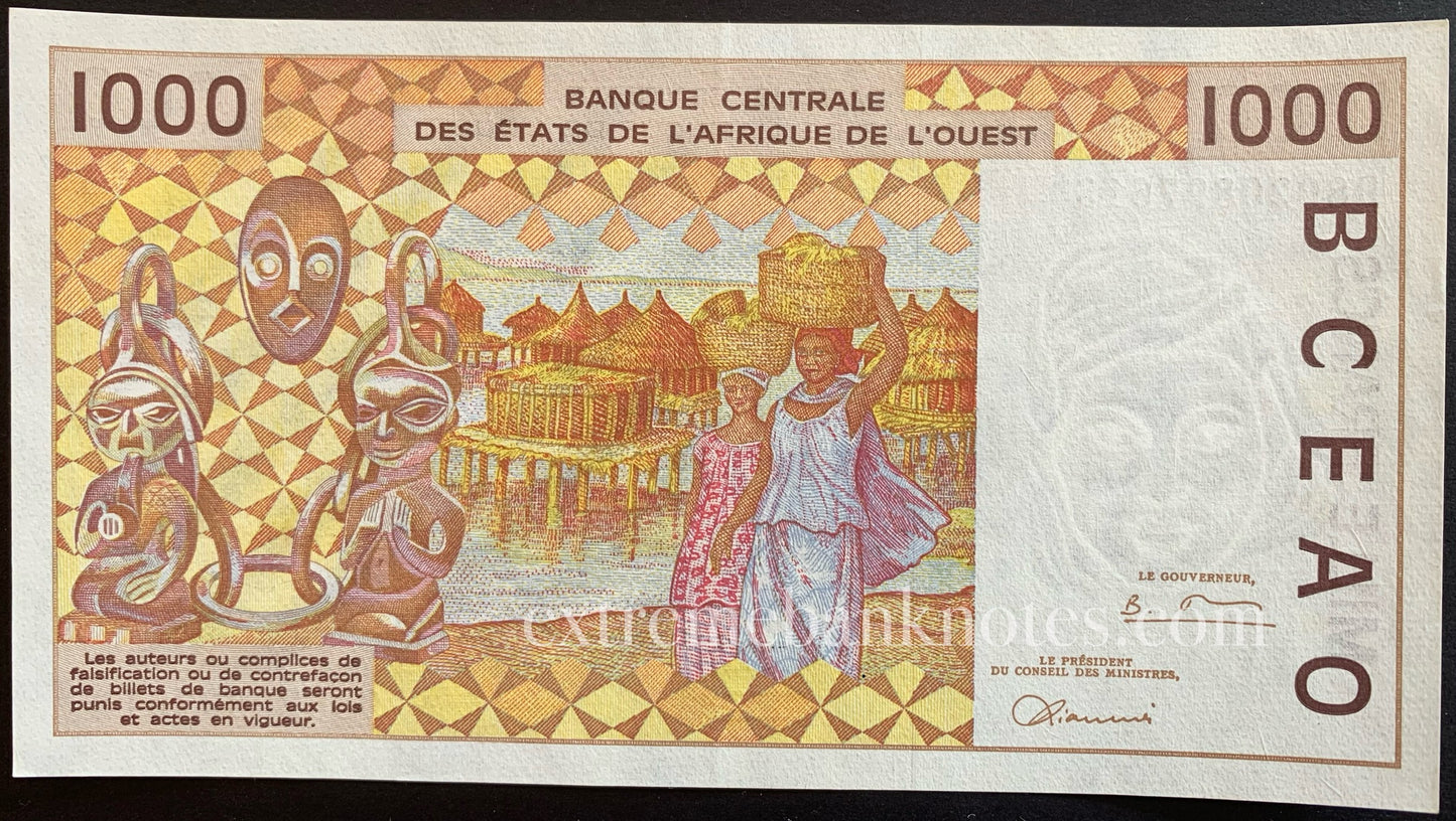 Western African States 1000 Francs 1998 P-11A (Côte d'Ivoire) XF++