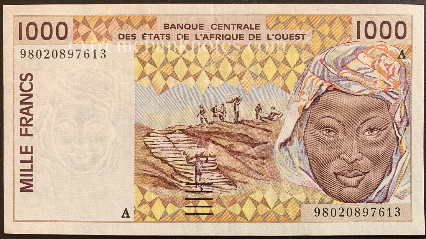 Western African States 1000 Francs 1998 P-11A (Côte d'Ivoire) XF++