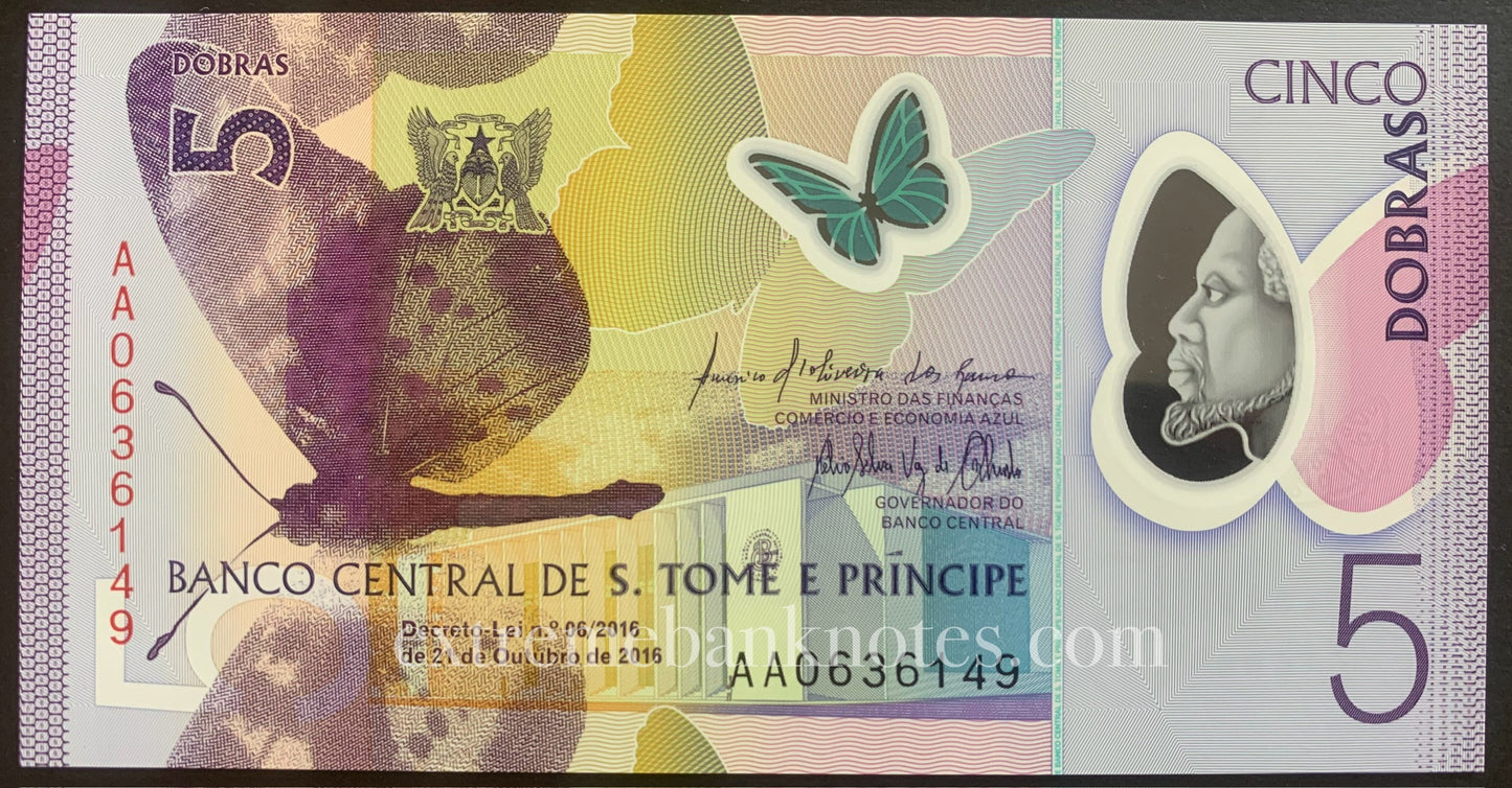 São Tomé e Príncipe 5 Dobras 2016 P-70 UNC preefix AA
