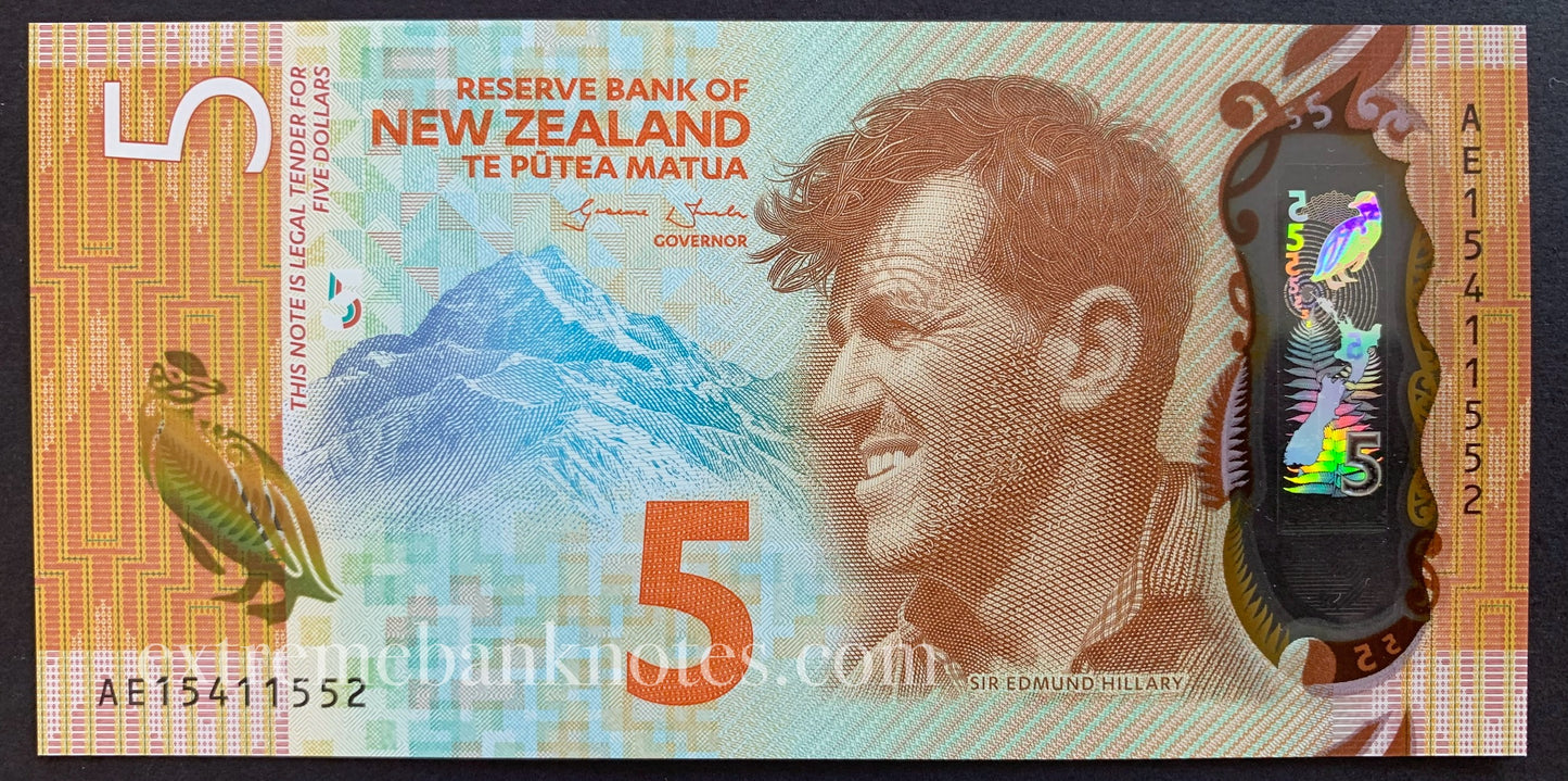 New Zealand 5 Dollars 2015 P-191a UNC