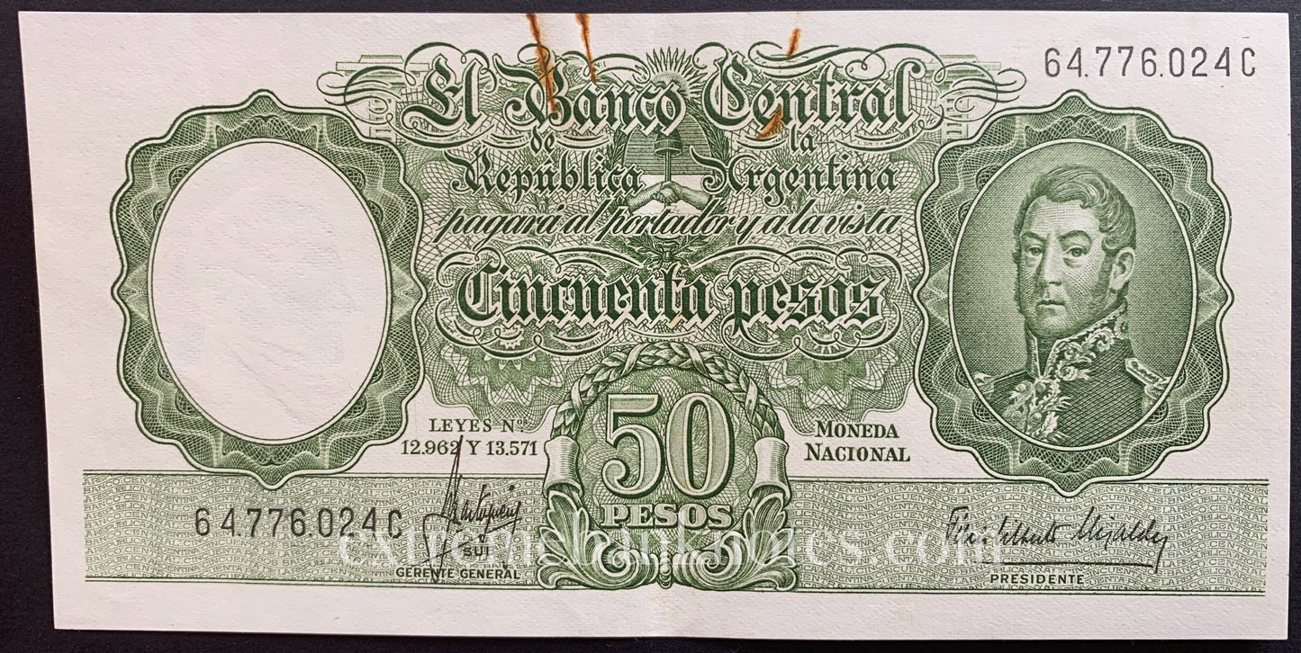 Argentina 50 Pesos ND (1965-1966) P-271a VF+