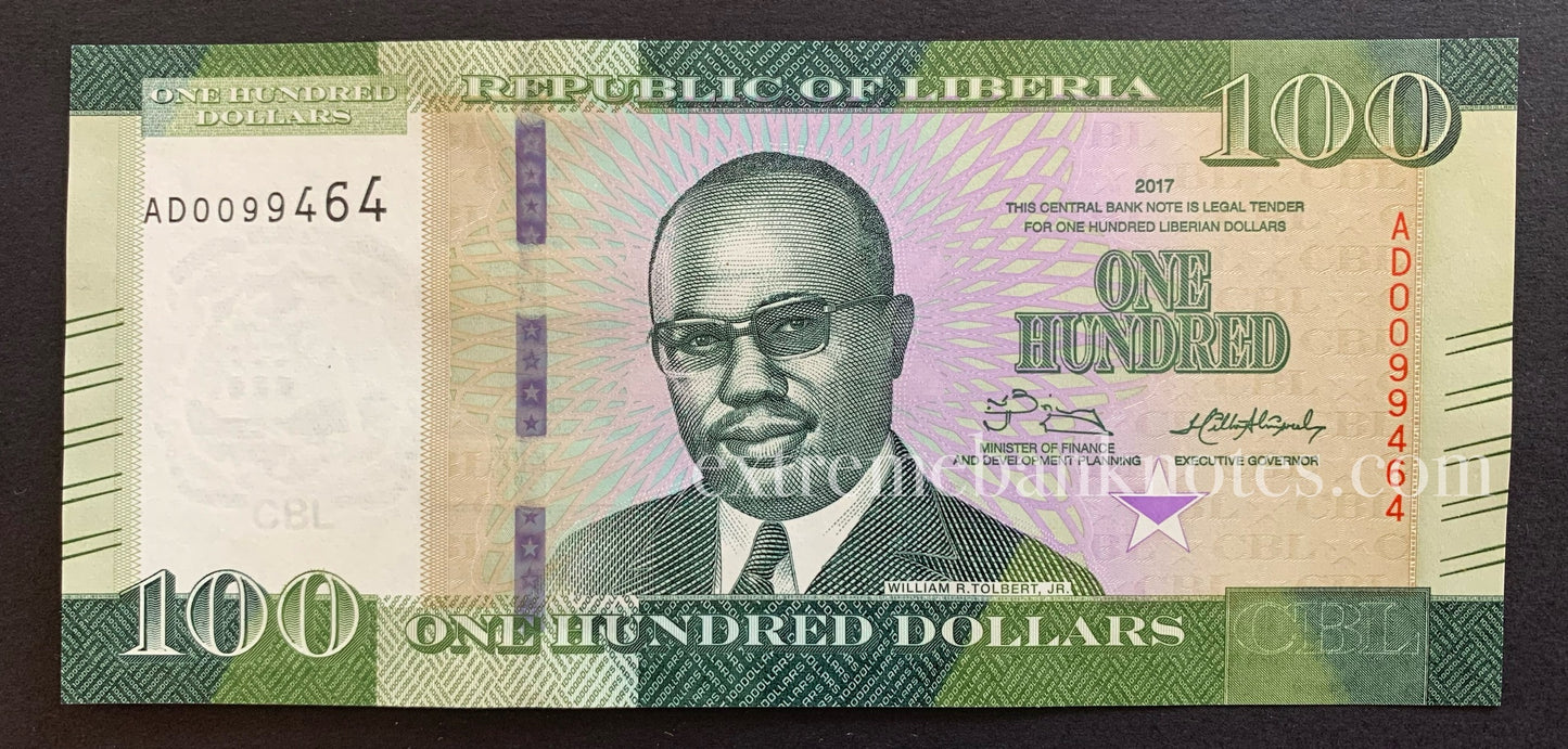 Liberia 100 Dollars 2017 P-35b UNC