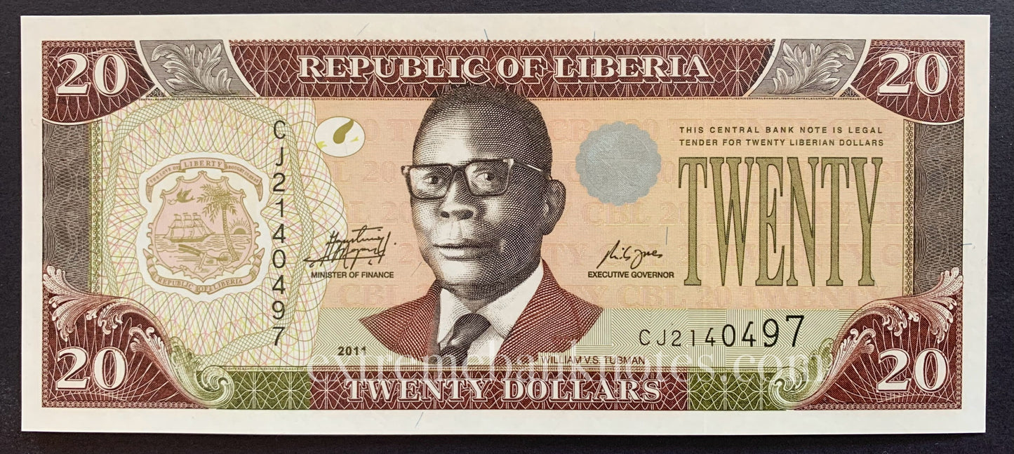 Liberia 20 Dollars 2011 P-28g UNC
