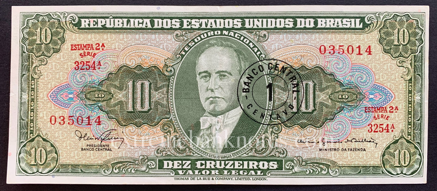 Brazil 1 Centavo ND (1967) P-183b XF (overprint on 10 Cruzeiros)
