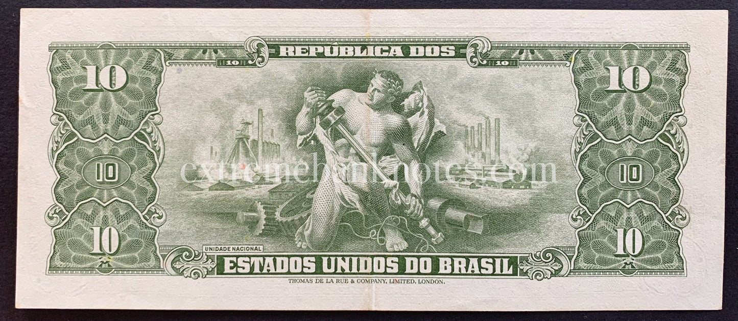 Brazil 1 Centavo ND (1967) P-183b XF (overprint on 10 Cruzeiros)