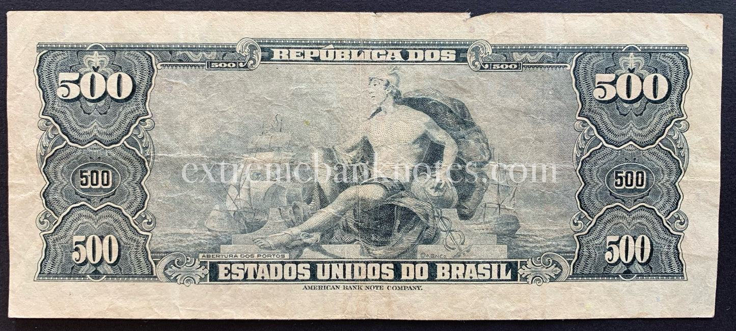 Brazil 50 Centavos ND (1967) P-186 F (overprint on 500 Cruzeiros)