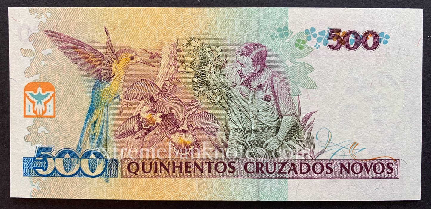 Brazil 500 Cruzeiros ND (1990) P-226b UNC (overprint on 500 Cruzados Novos)