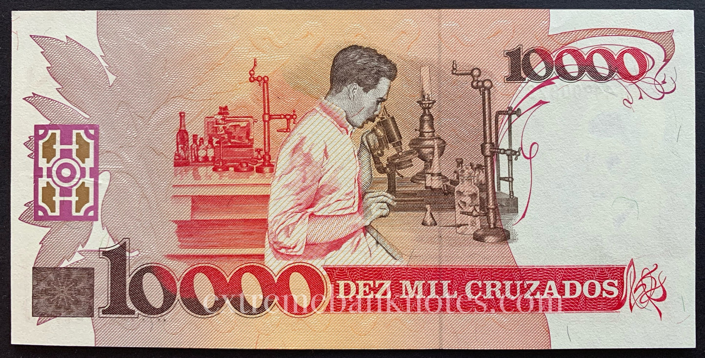 Brazil 10 Cruzados Novos ND (1990) P-218b UNC (overprint on 10 000 Cruzados)