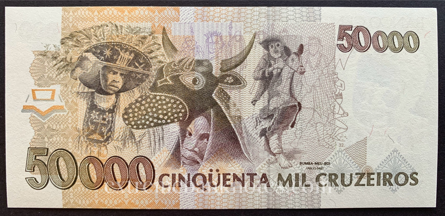 Brazil 50 Cruzeiros Reais ND (1993) P-237 UNC (overprinted on 50 000 Cruzeiros)