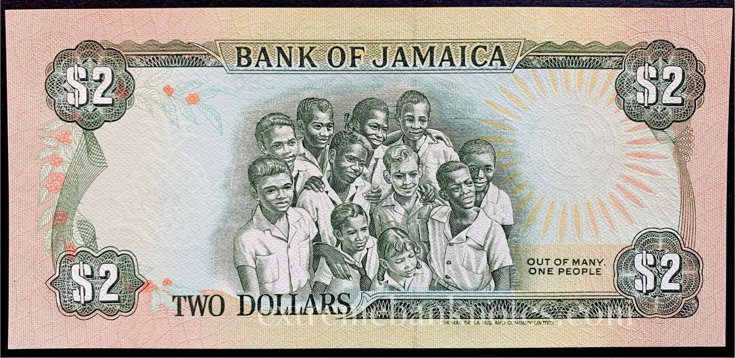 Jamaica 2 Dollars 1989 P-69c UNC
