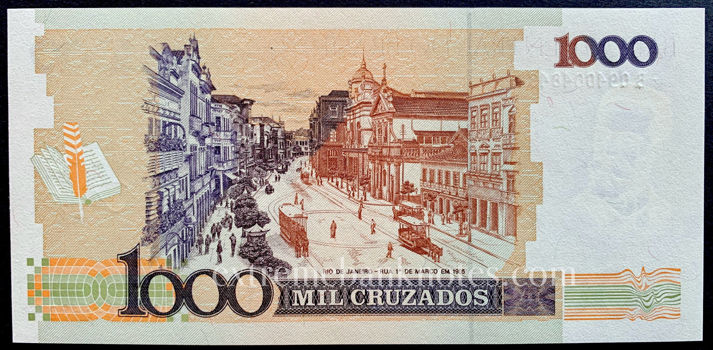 Brazil 1 Cruzado Novo ND (1989) P-216b UNC (overprint on 1000 Cruzados)