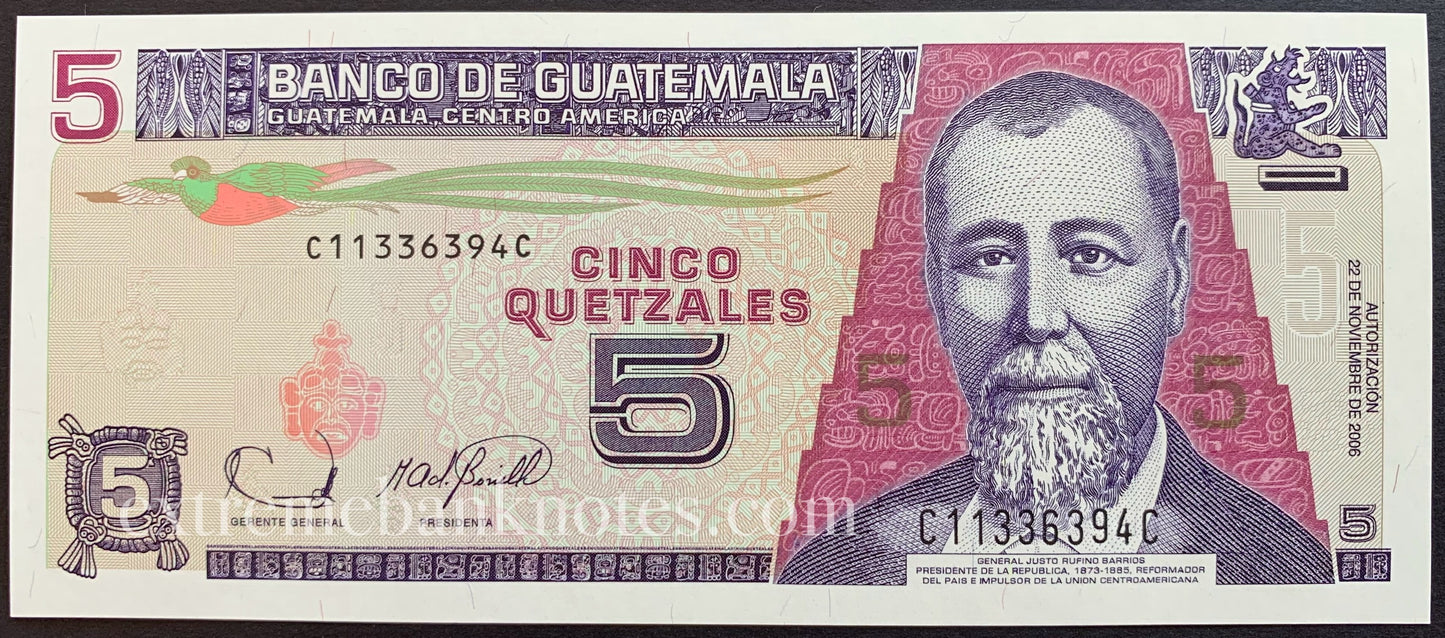 Guatemala 5 Quetzales 2006 P-106b UNC