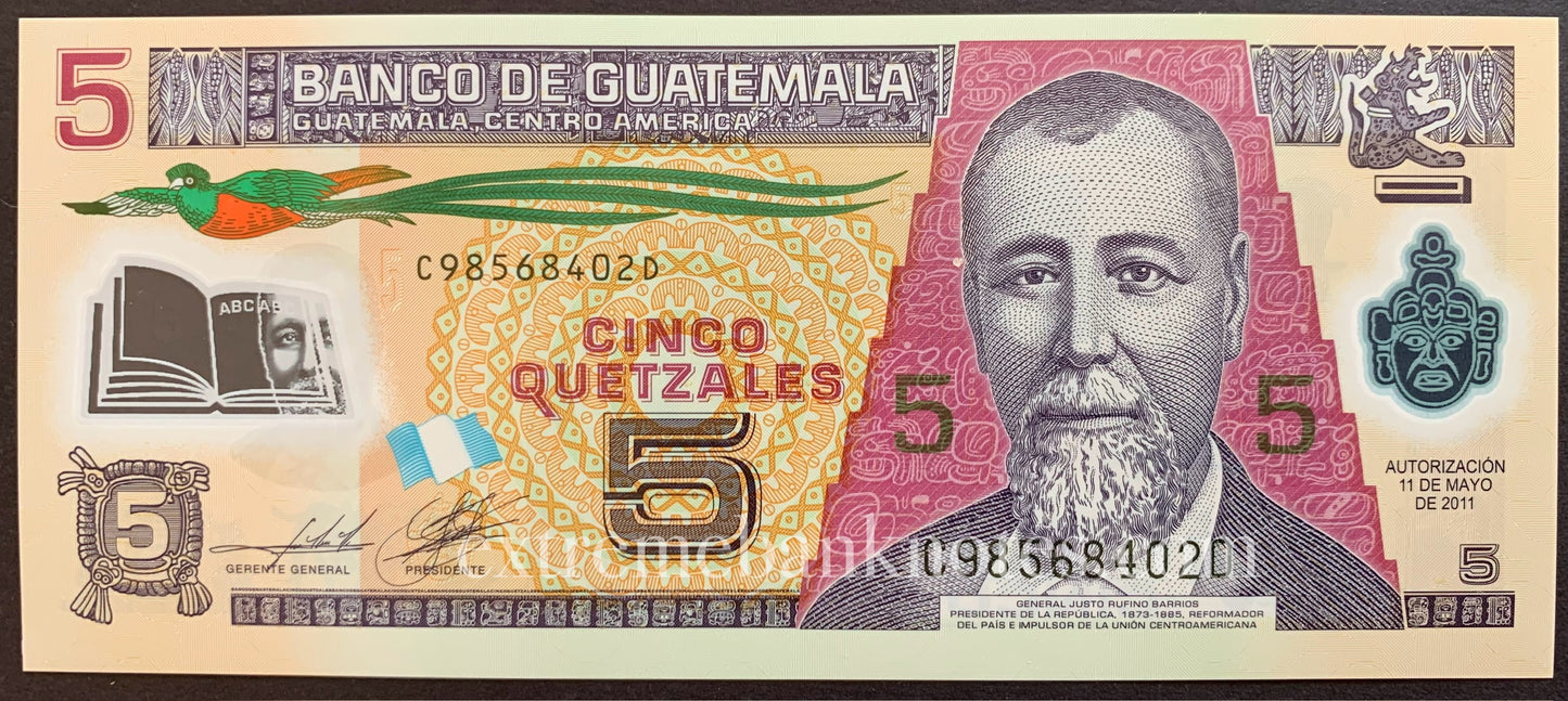 Guatemala 5 Quetzales 2011 P-122b UNC