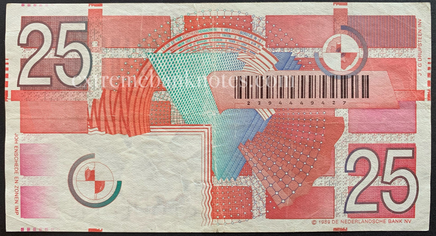 Netherlands 25 Gulden 1989 P-100 VF