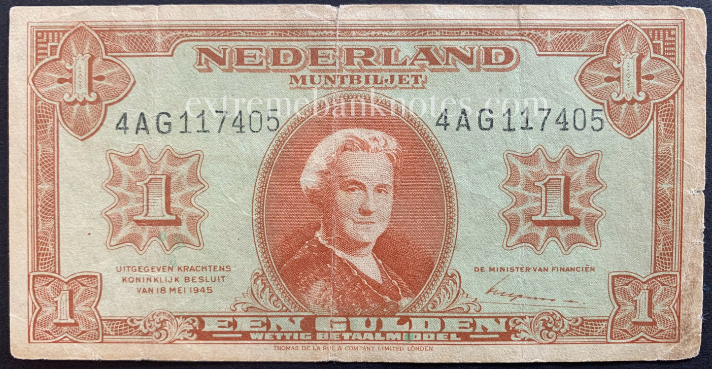 Netherlands 1 Gulden 1945 P-70 F