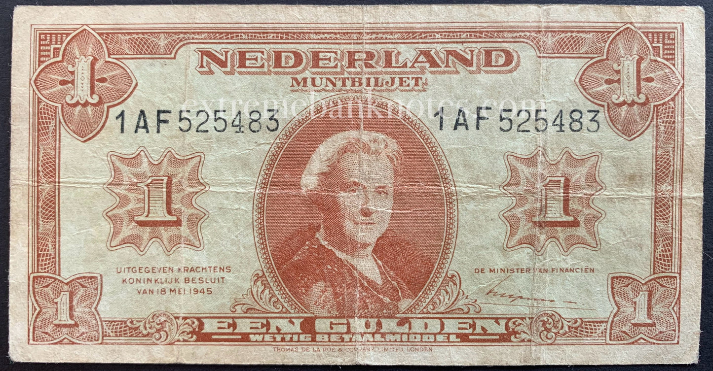 Netherlands 1 Gulden 1945 P-70 VF