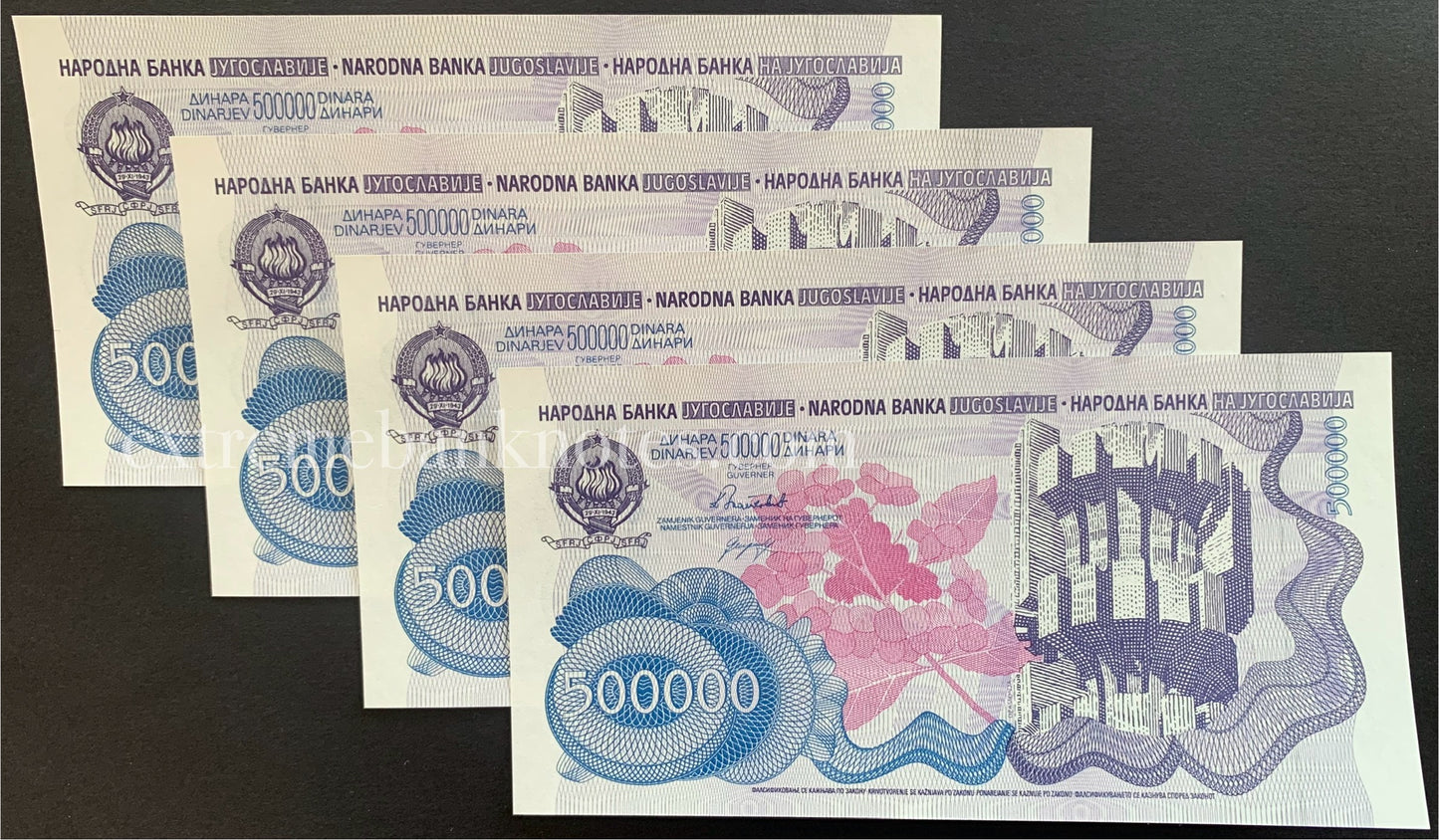 Yugoslavia 500 000 Dinara 1989 P-98 UNC consecutive serial numbers