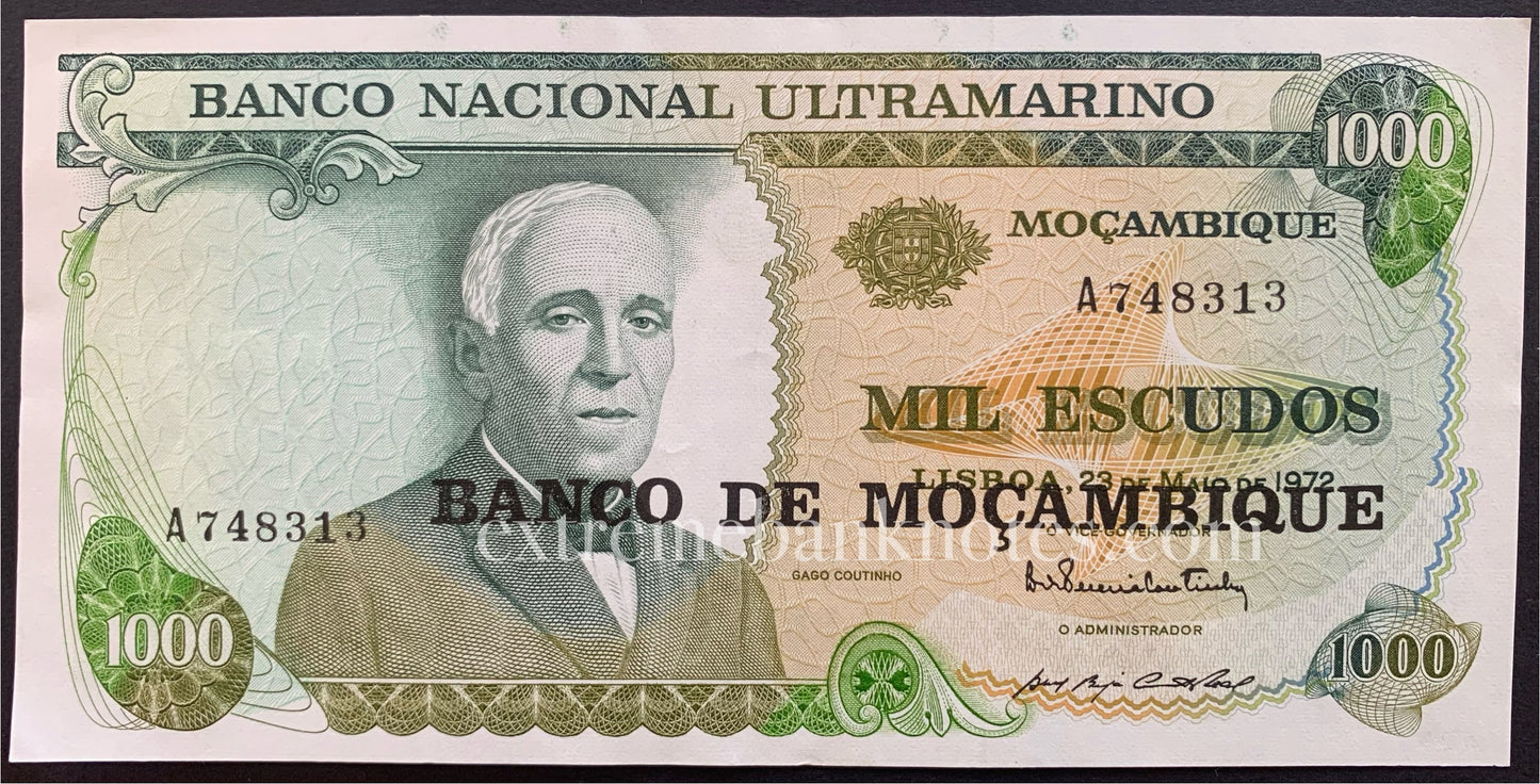 Mozambique 1000 Escudos ND (1976) P-119 UNC overprint