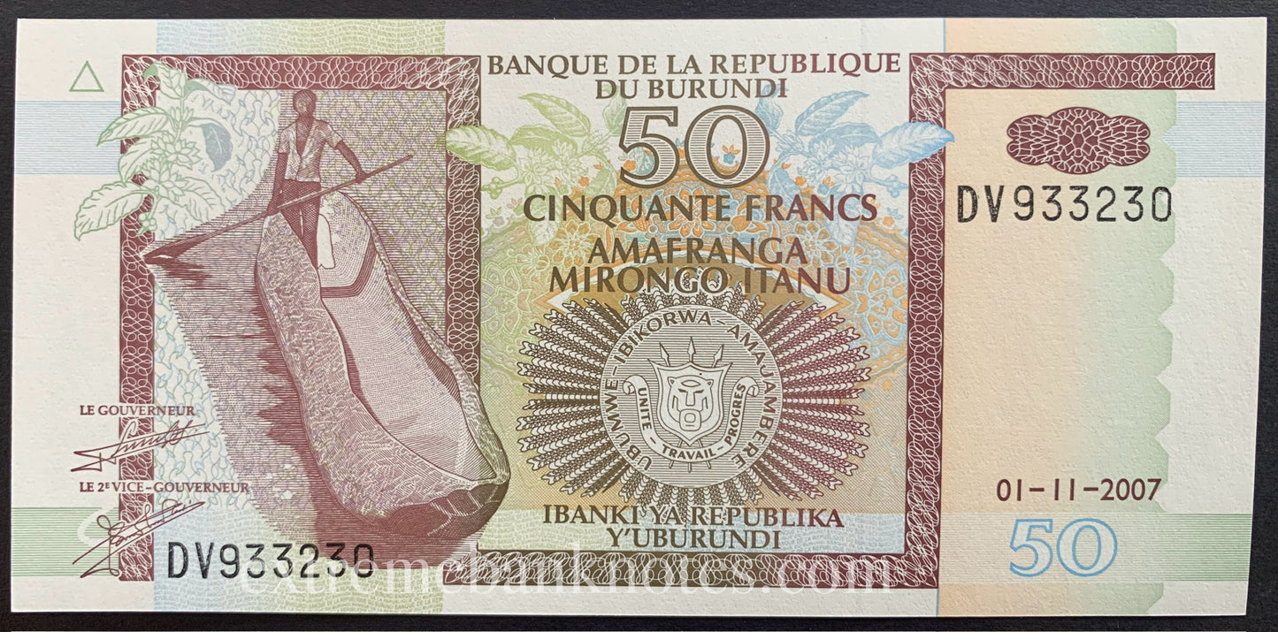 Burundi 50 Francs 2007 P-36g UNC