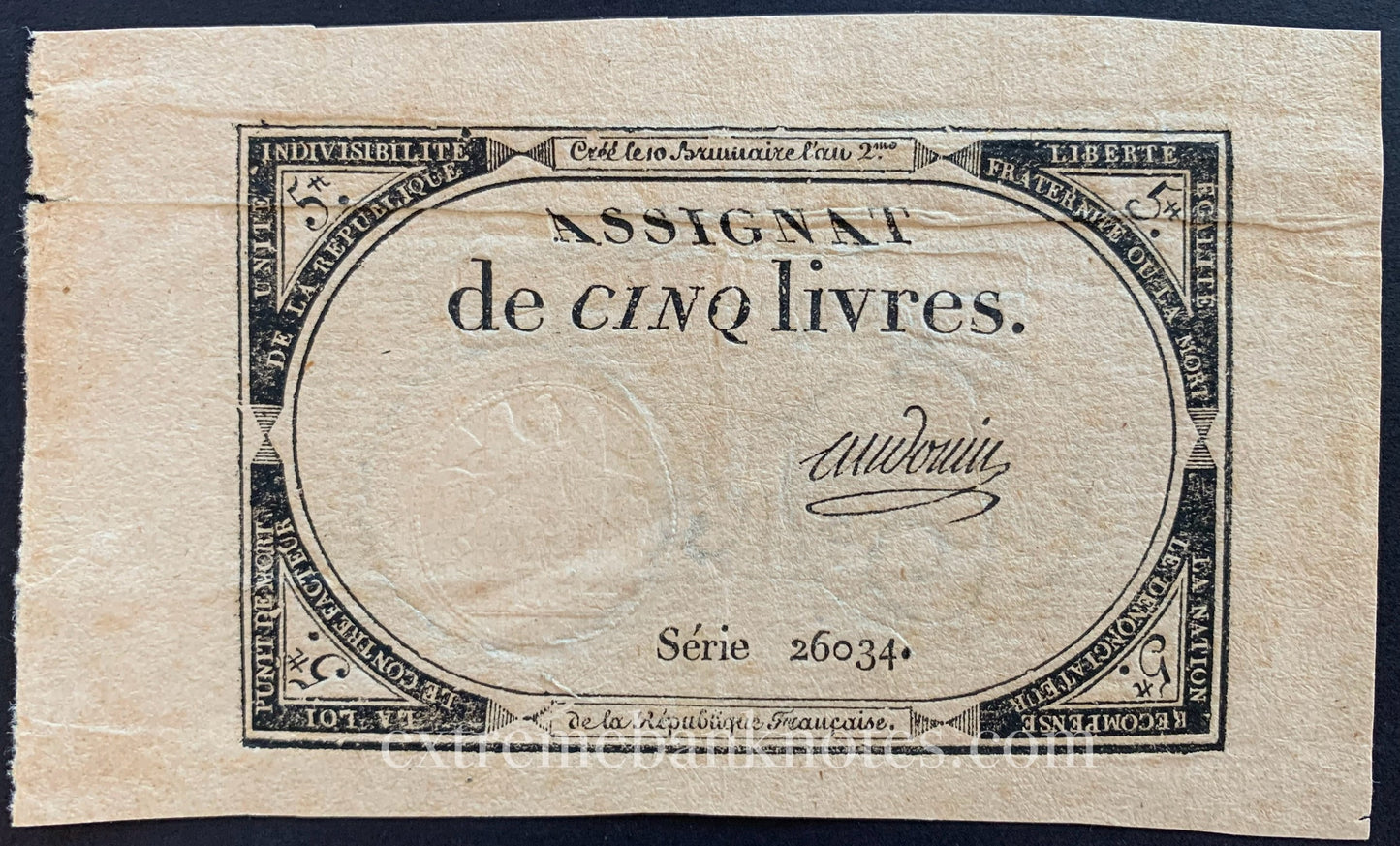 France 5 Livres Assignat 1793 P-A76 VF
