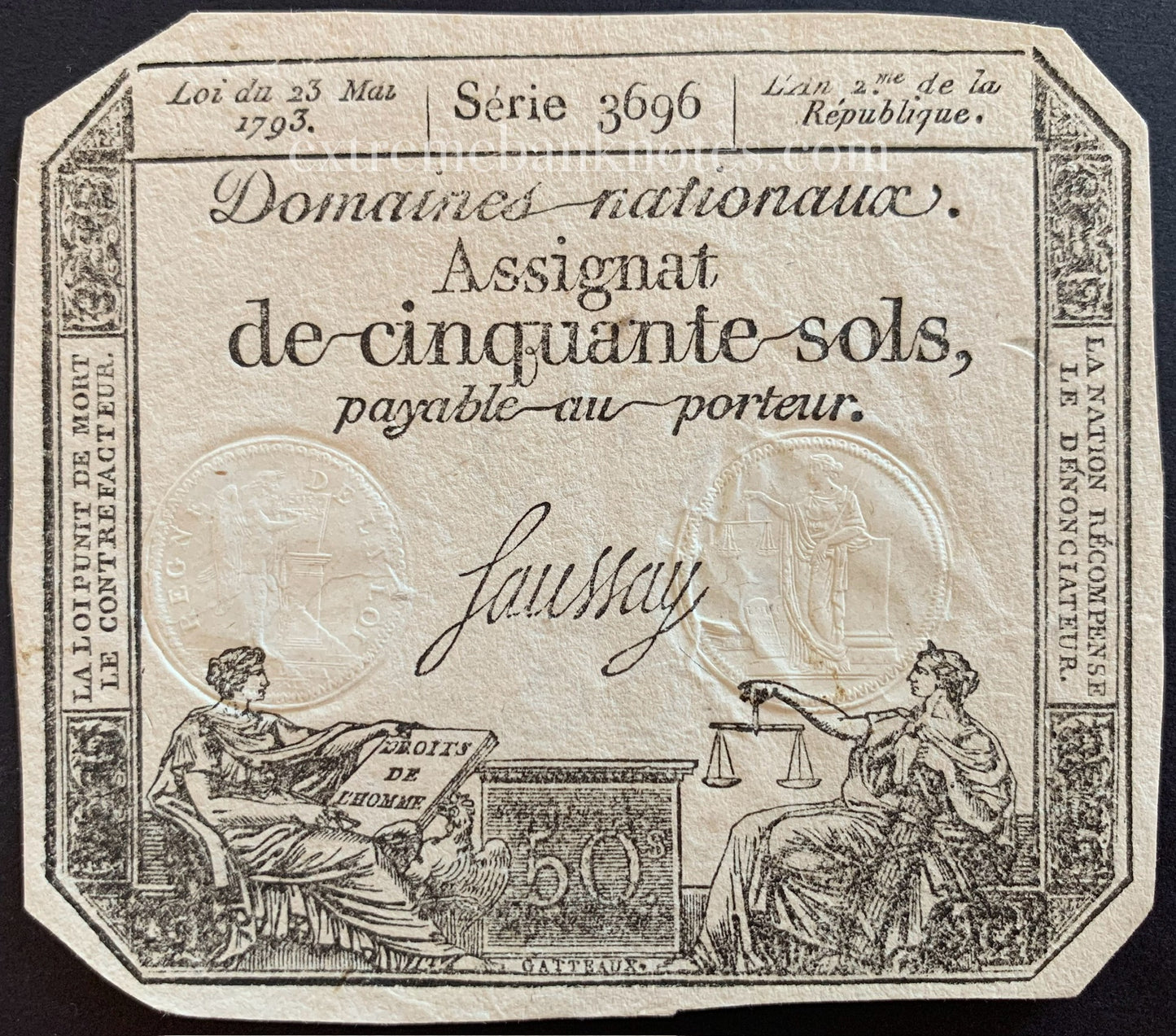 France 50 Sols Assignat 1793 P-A70b VF