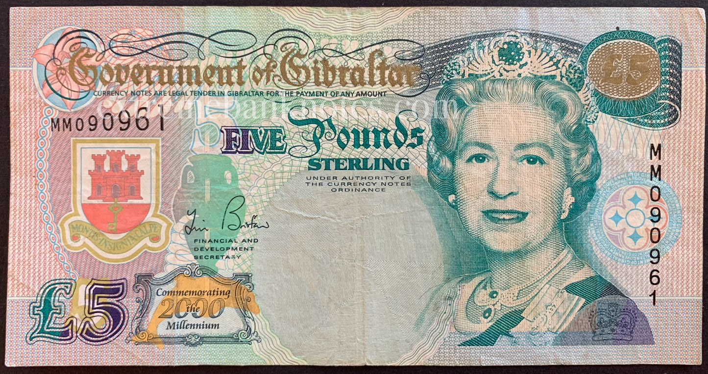 Gibraltar 5 Pounds 2000 P-29 VF