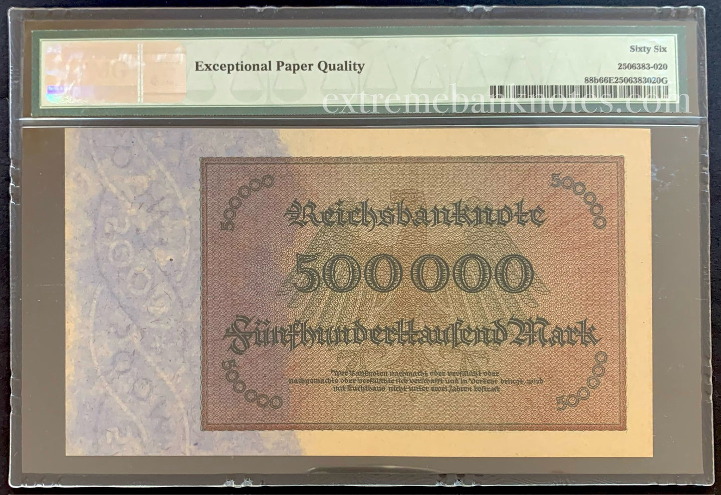 Germany 500 000 Mark 1923 P-88b PMG 66 GEM UNC EPQ