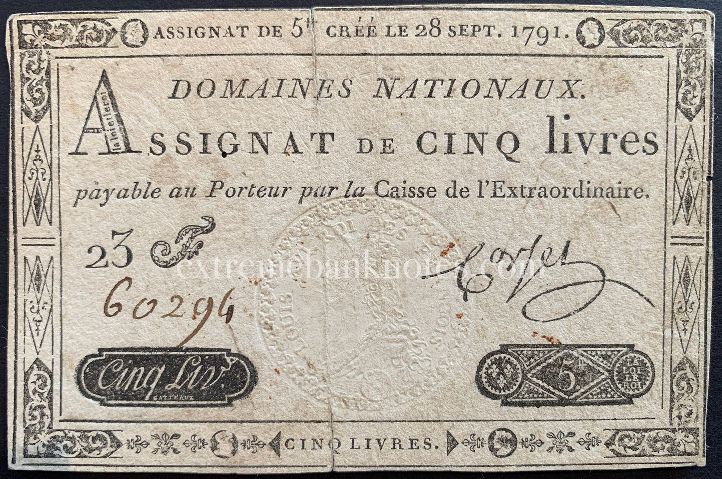 France 5 Livres Assignat 1791 P-A49 F