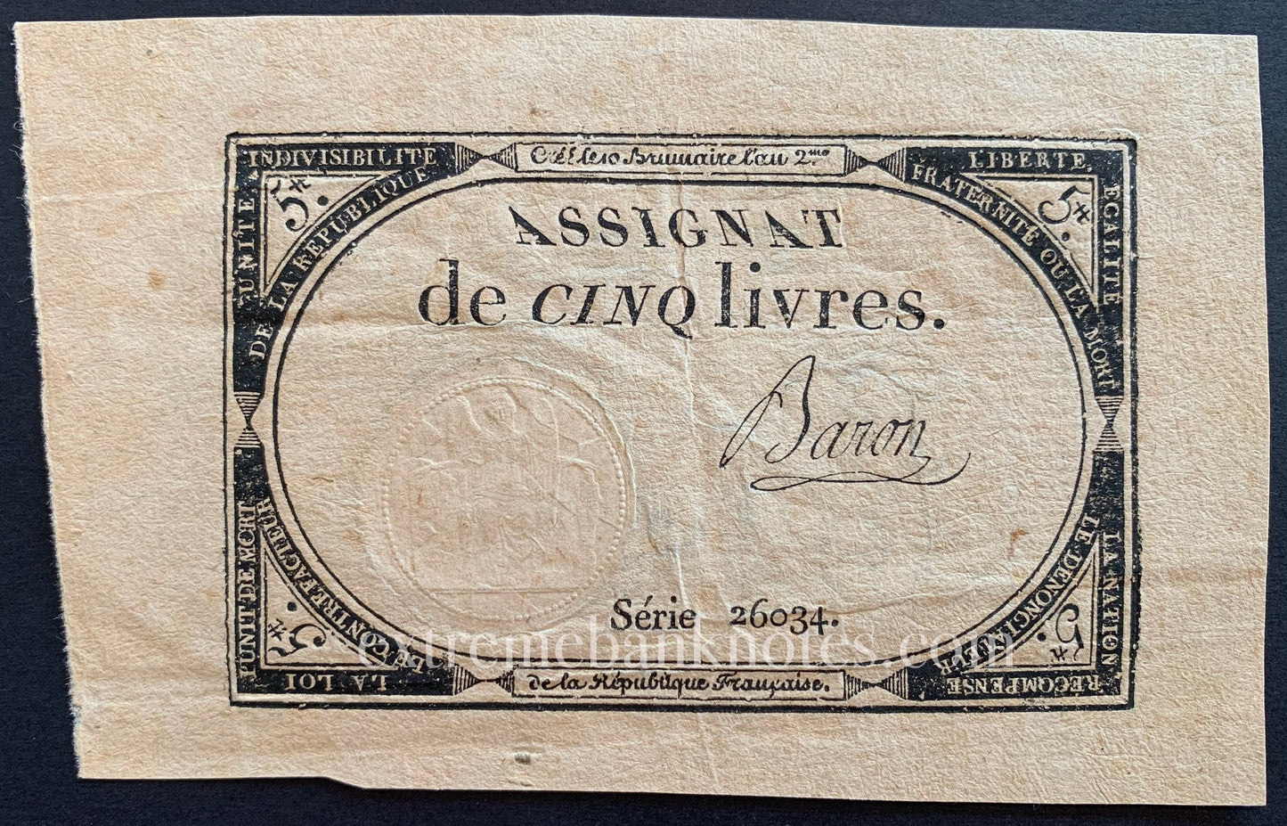 France 5 Livres Assignat 1793 P-A76 VF