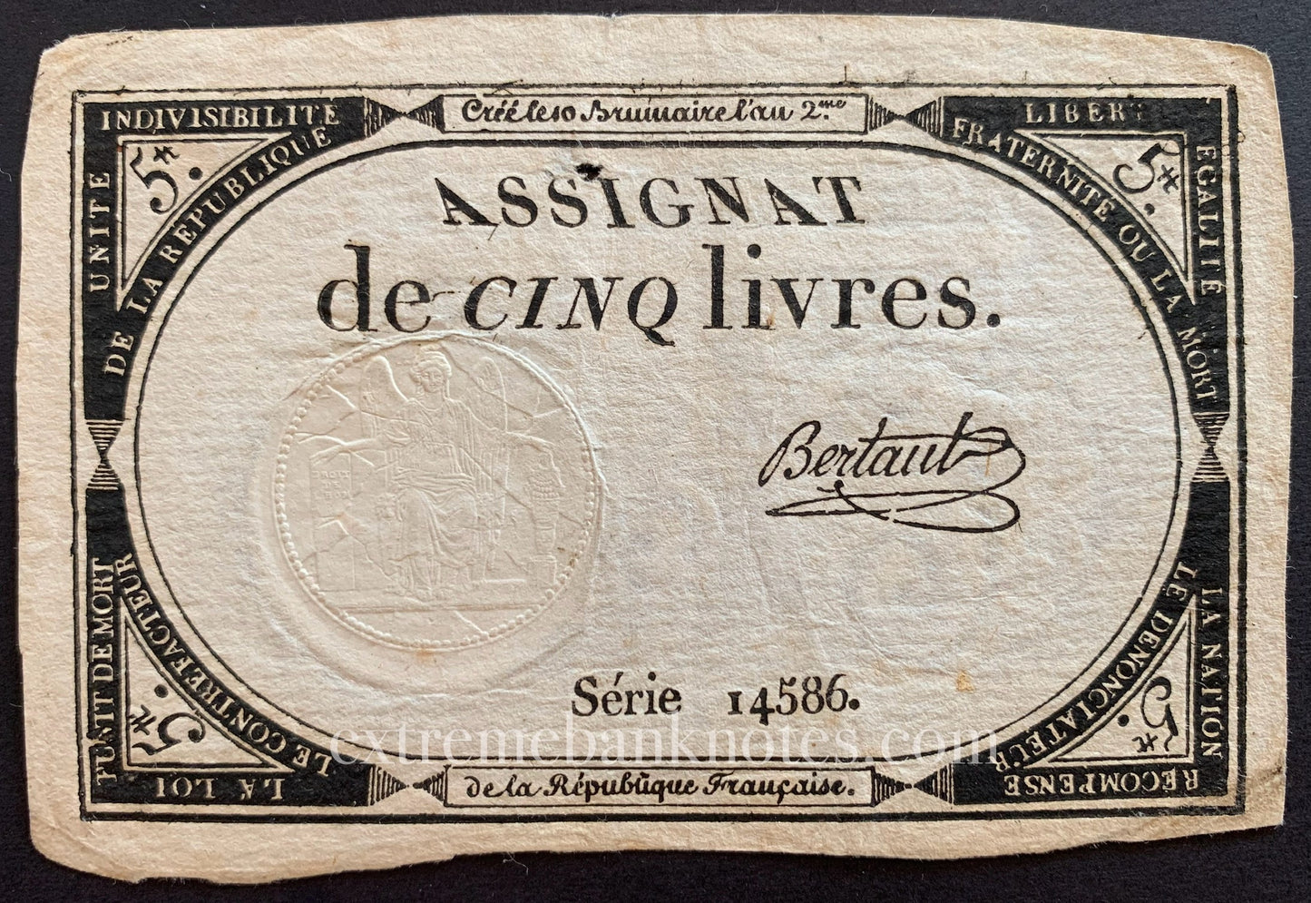 France 5 Livres Assignat 1793 P-A76 G
