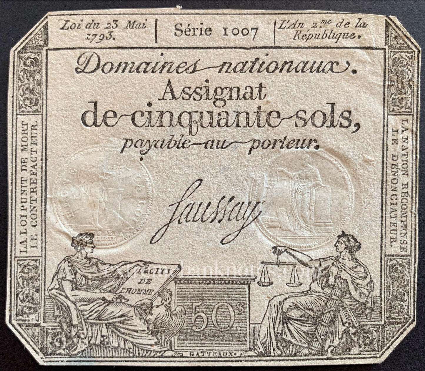 France 50 Sols Assignat 1793 P-A70b XF