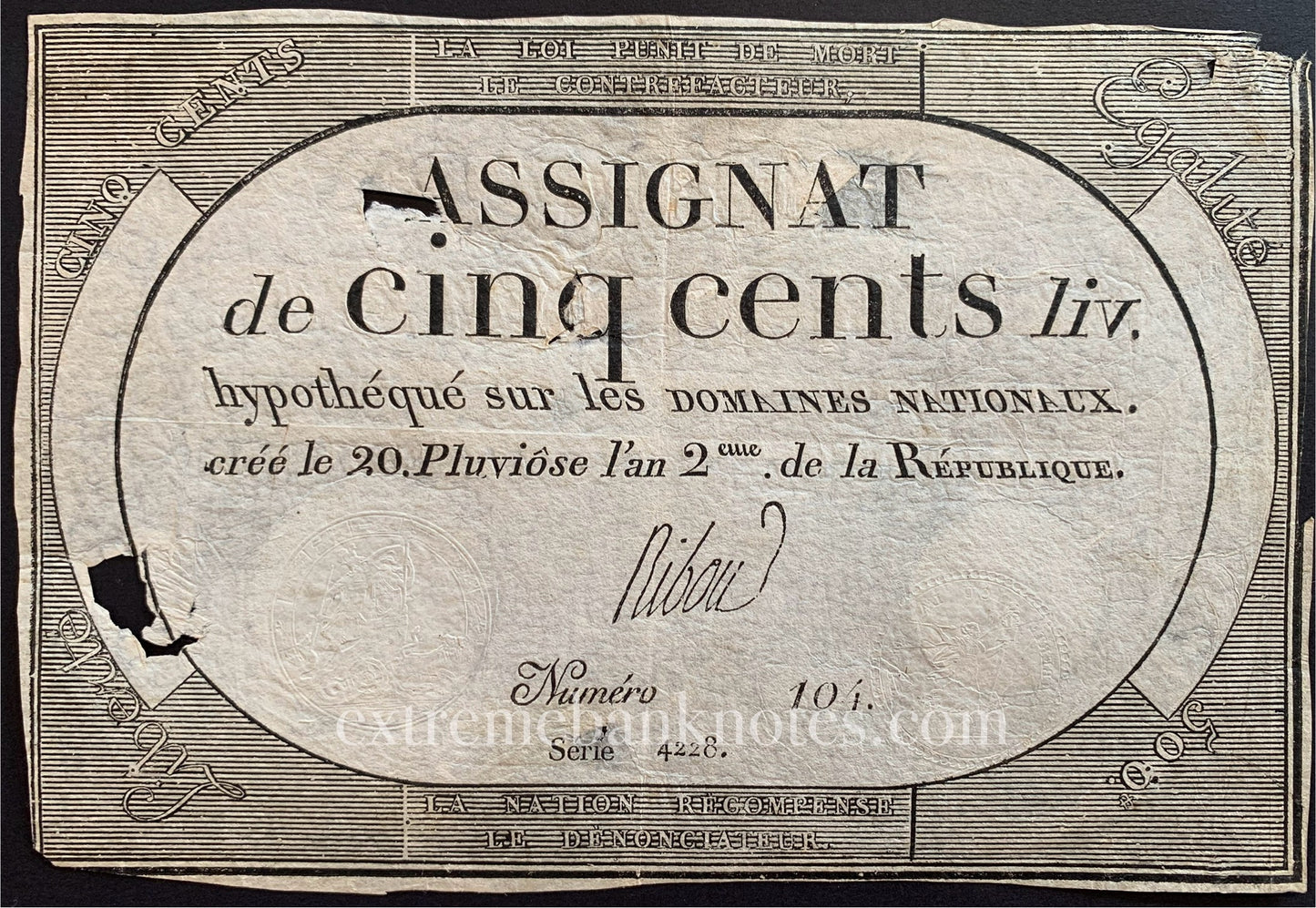 France 500 Livres Assignat 1793 P-A77 fair