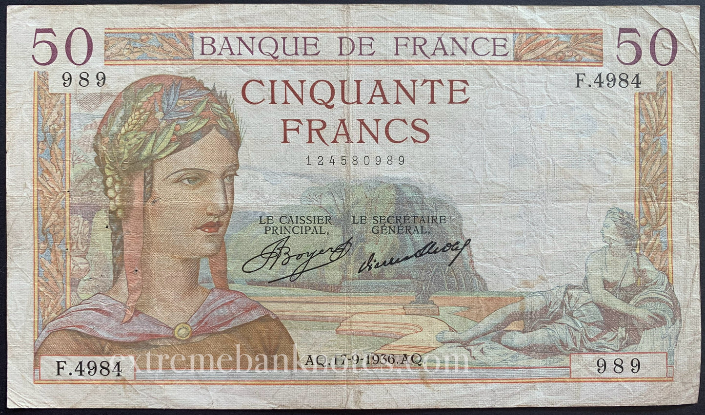 France 50 Francs 1935/36 P-81 F+