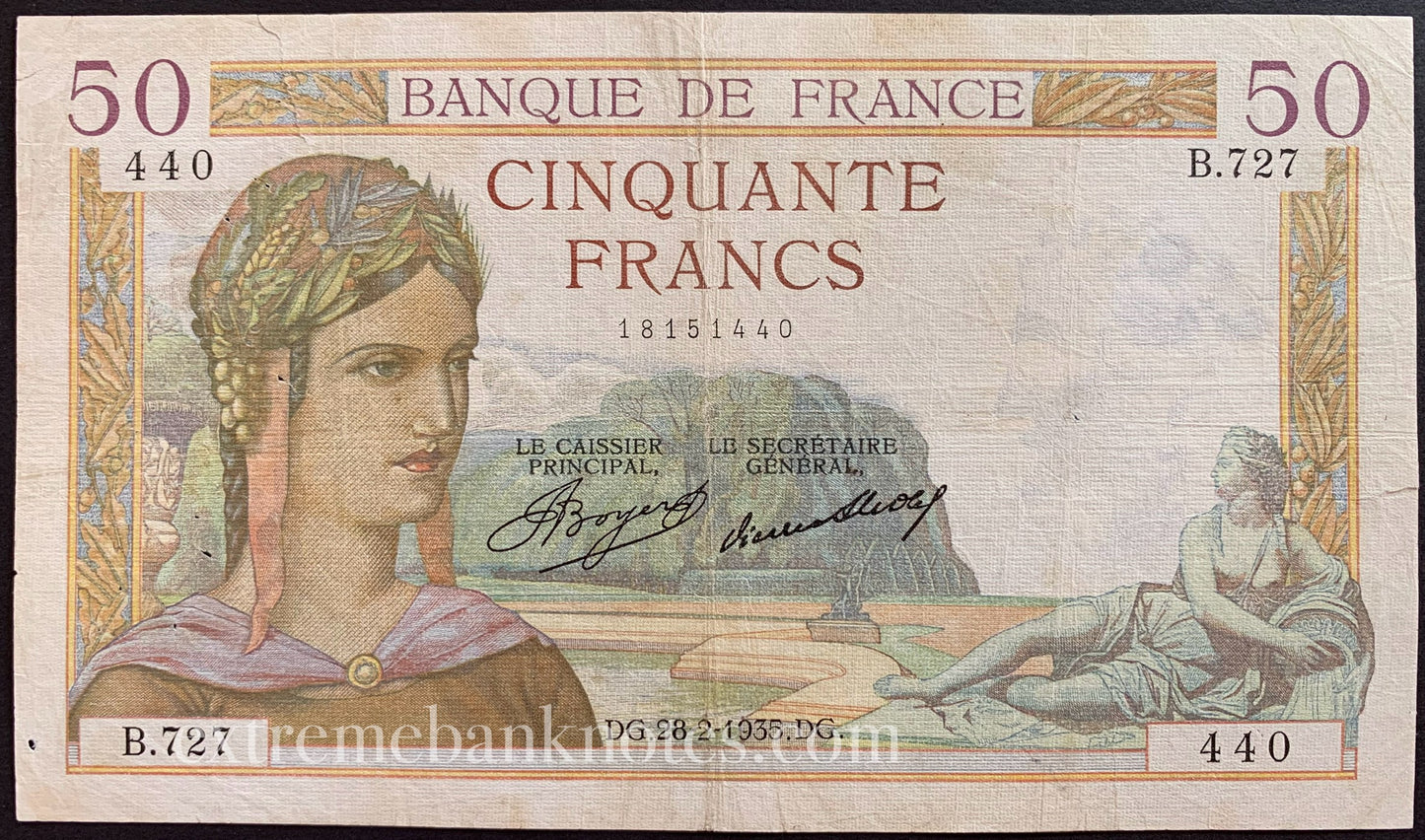 France 50 Francs 1935/36 P-81 F+