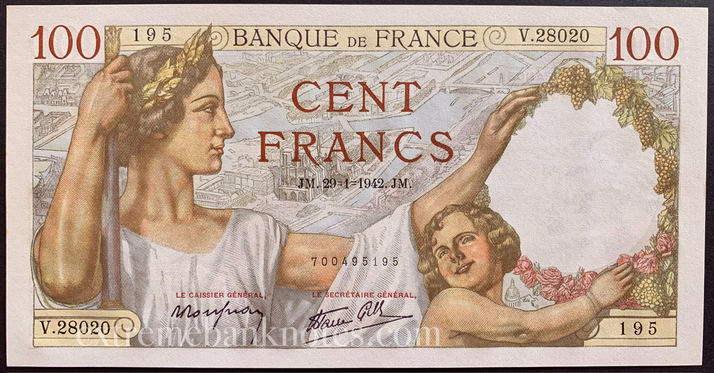 France 100 Francs 1942 P-94 UNC