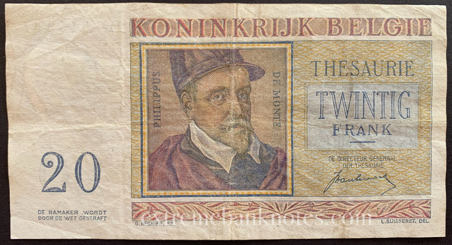 Belgium 20 Frank 1950 P-132a VF