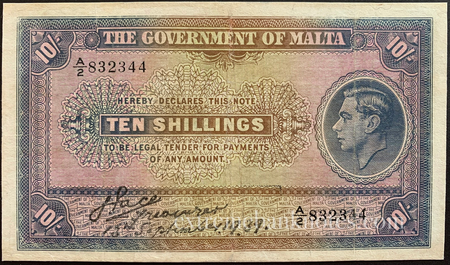 Malta 10 Shillings 1939 P-13 F
