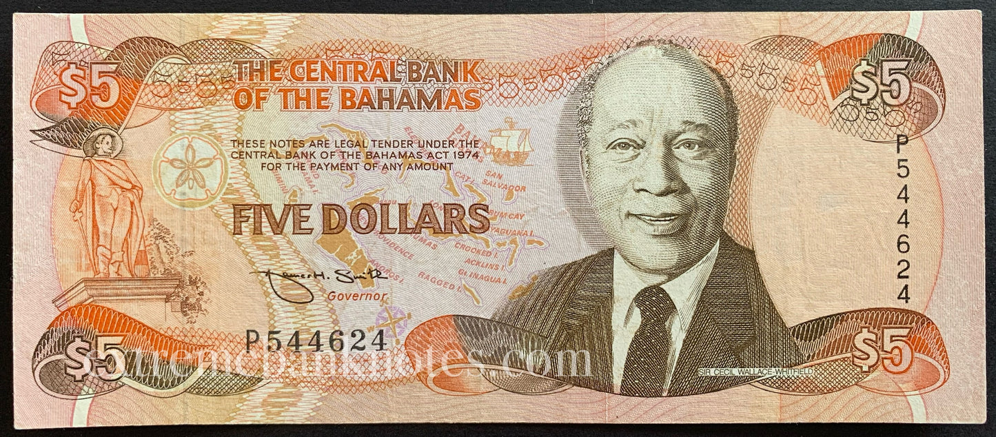 Bahamas 5 Dollars ND (1995) P-52 F+
