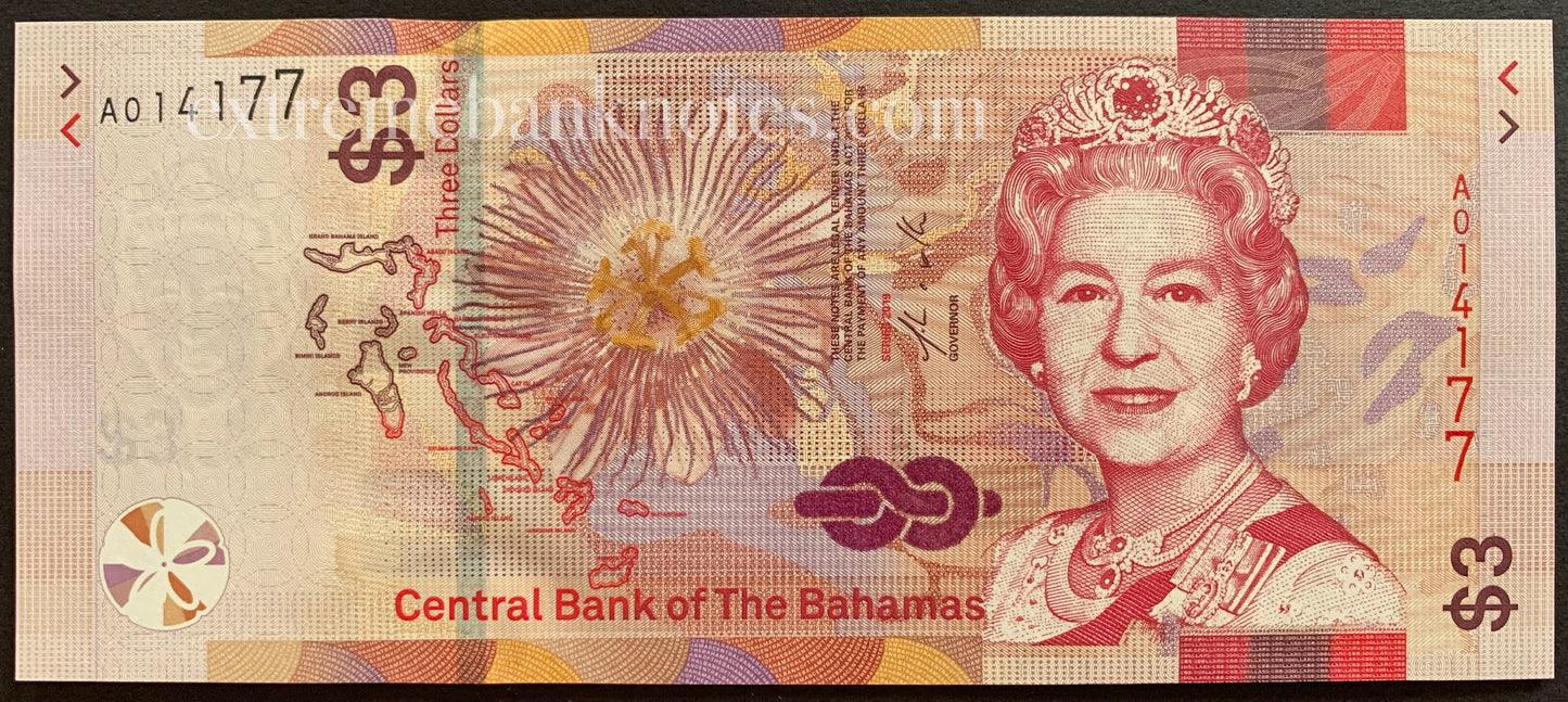 Bahamas 3 Dollars 2019 TBB-350a UNC