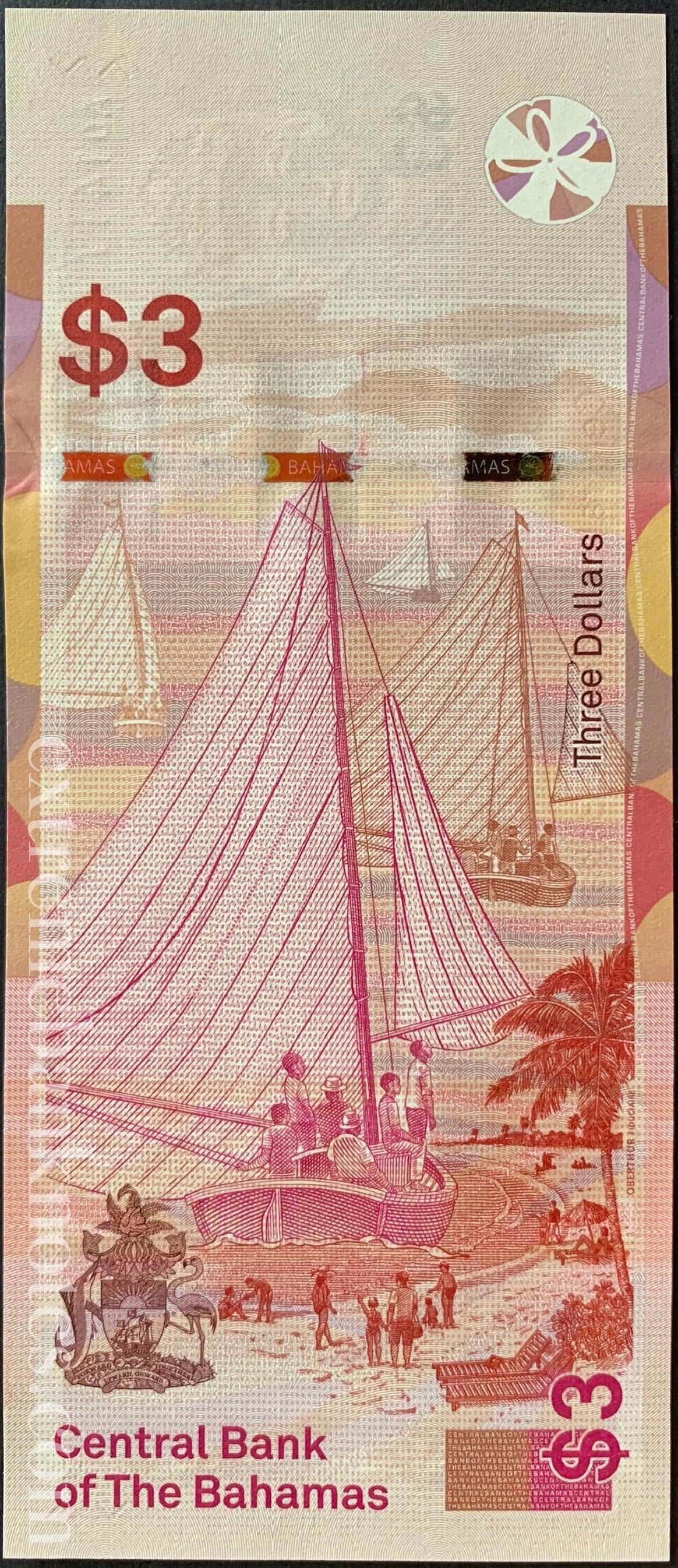 Bahamas 3 Dollars 2019 TBB-350a UNC
