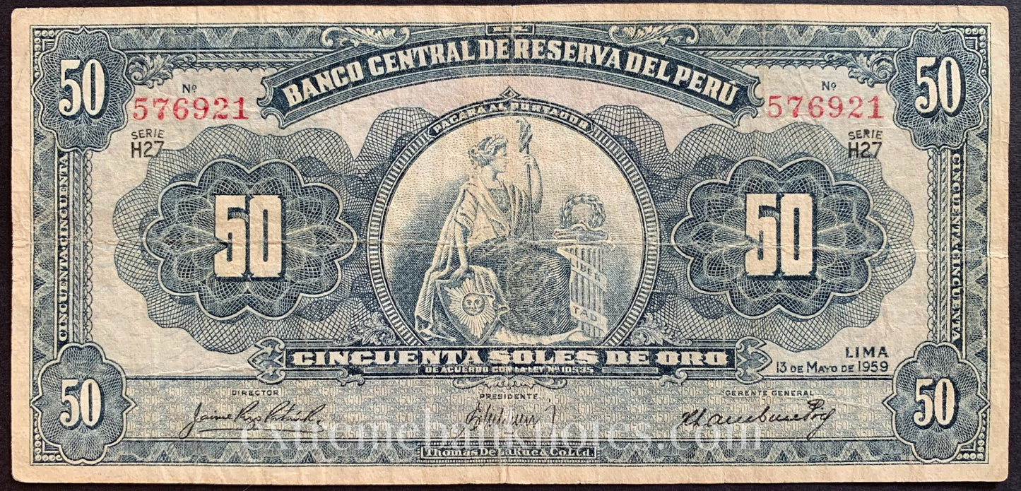 Peru 50 Soles de Oro 1959 P-78 VF