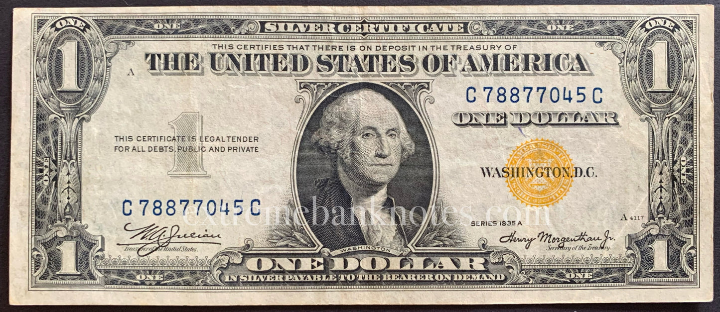 USA Silver Certificate 1 Dollar 1935 A P-416AY VF yellow seal