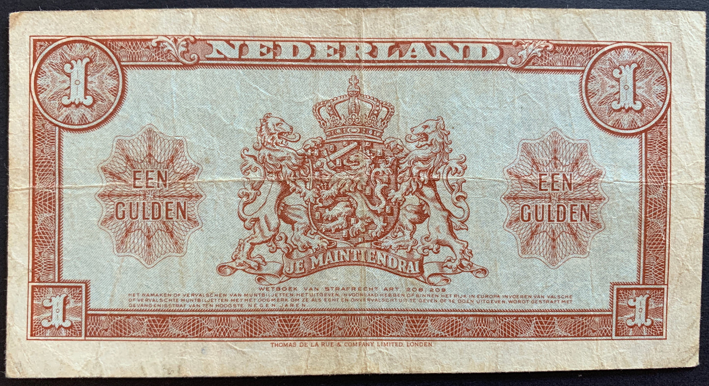 Netherlands 1 Gulden 1945 P-70 VF