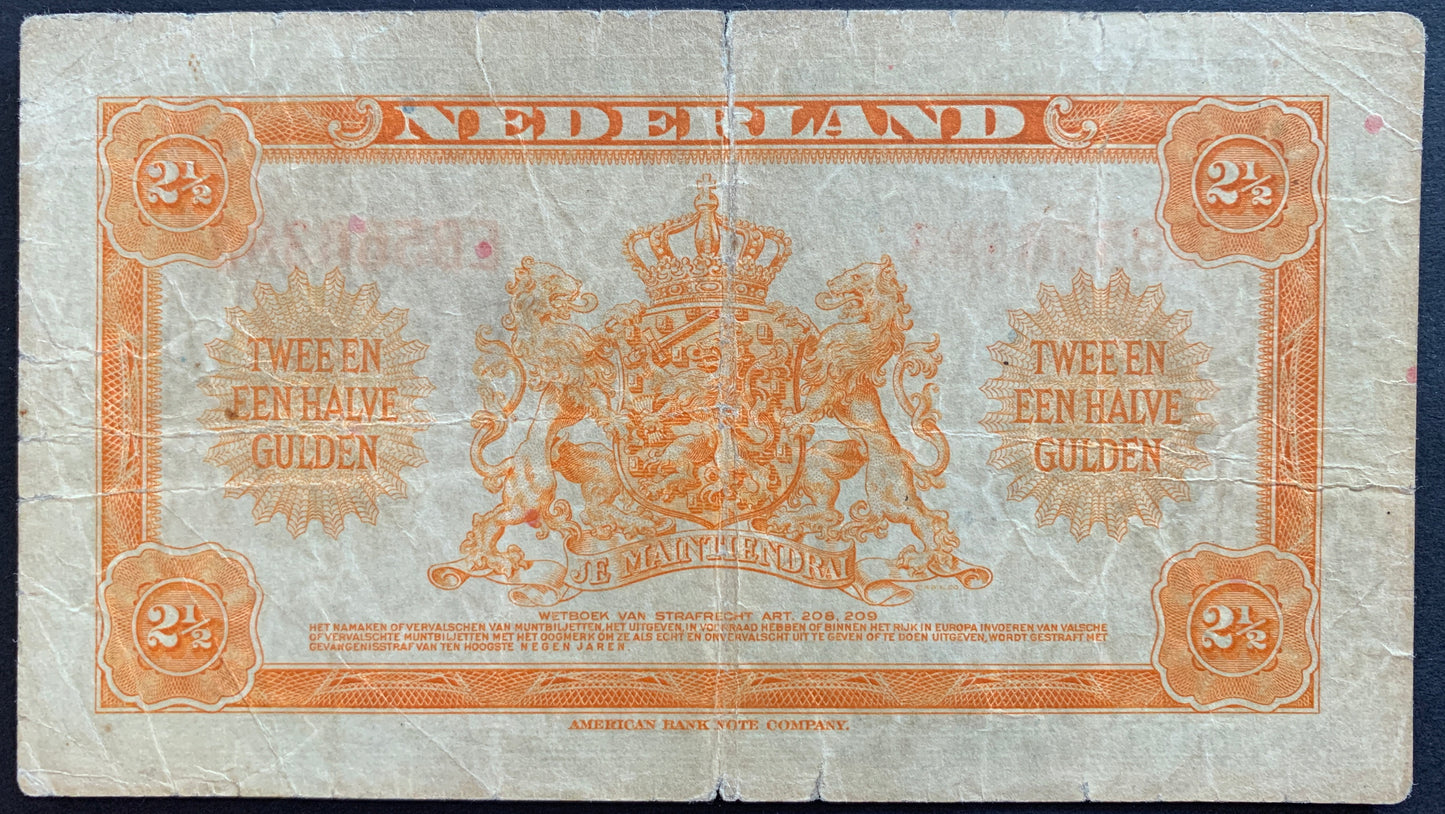 Netherlands 2½ Gulden 1943 P-65 F