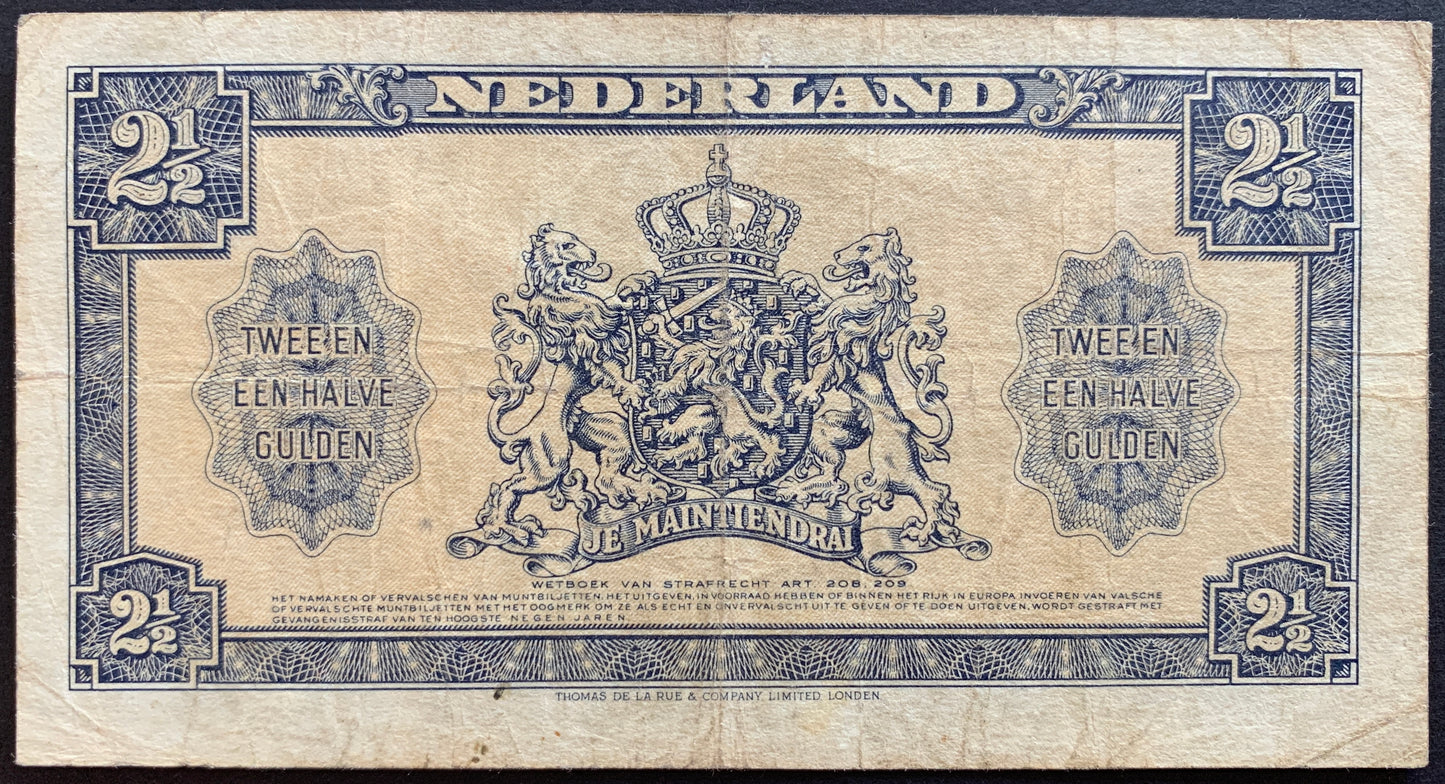 Netherlands 2½ Gulden 1945 P-71 VF