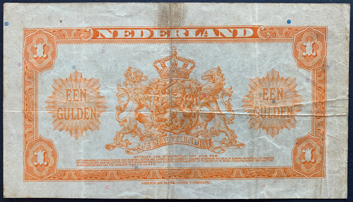 Netherlands 1 Gulden 1943 P-64 VF